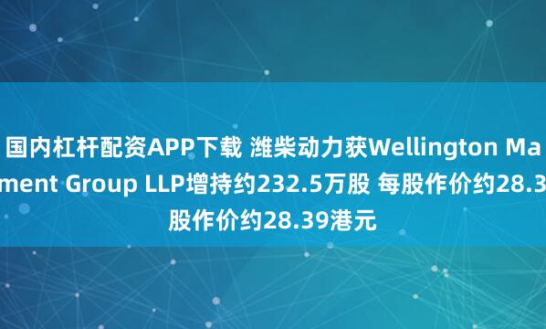国内杠杆配资APP下载 潍柴动力获Wellington Management Group LLP增持约232.5万股 每股作价约28.39港元